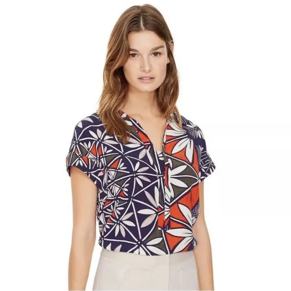 Tory Burch floral print silk topaz blouse collared 4